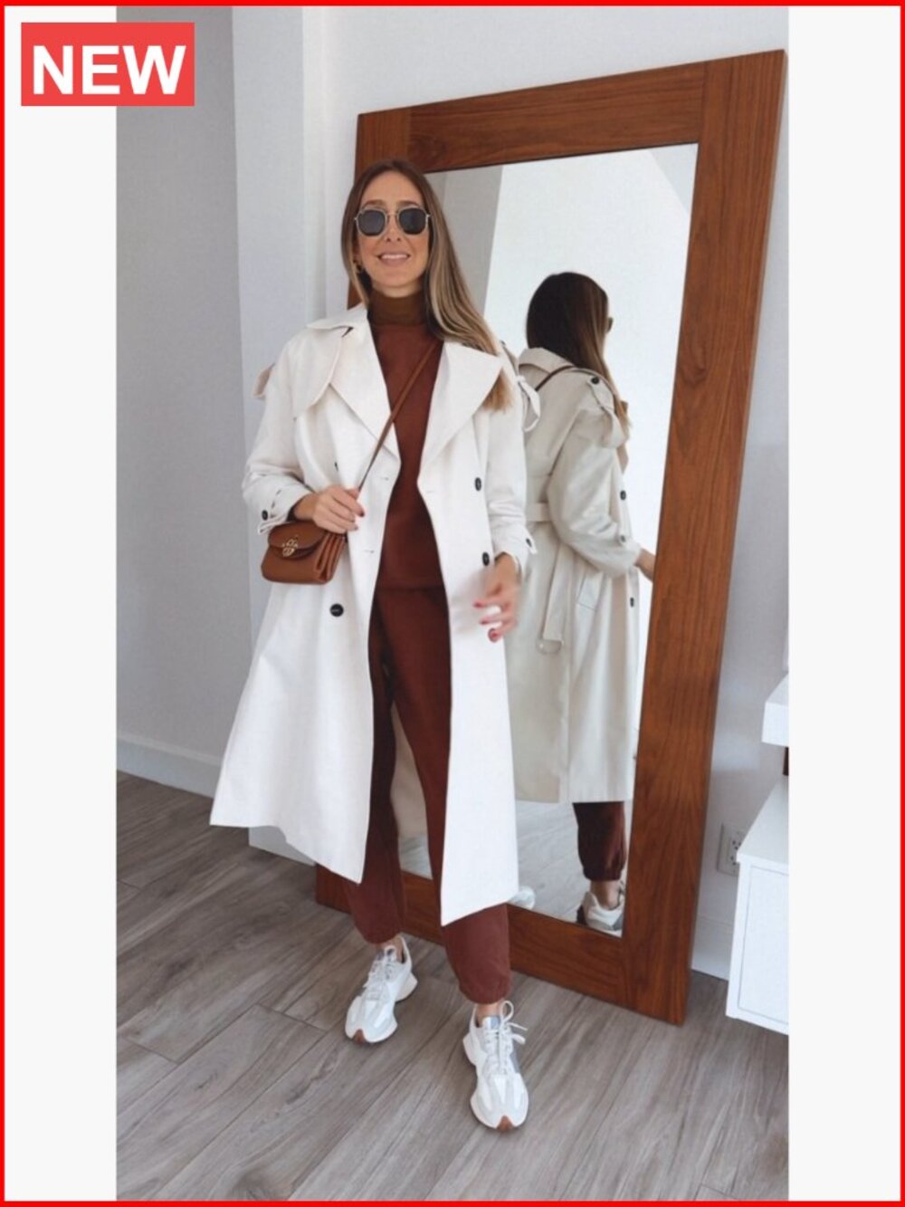 Oversized Double Breasted Trench Coat with Belt Windproof Overcoat - Picture 7 of 7